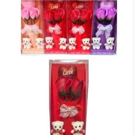 Caja de regalo ramo de rosas y ositos