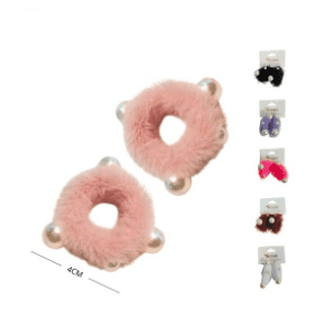 coletas de peluche con perlas 2pcs