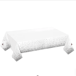 Mantel plastico blanco con puntos plata 