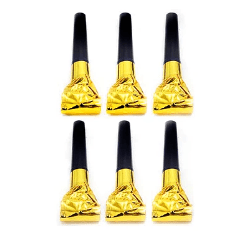 Matasuegra cotillón dorado/negro 6pcs