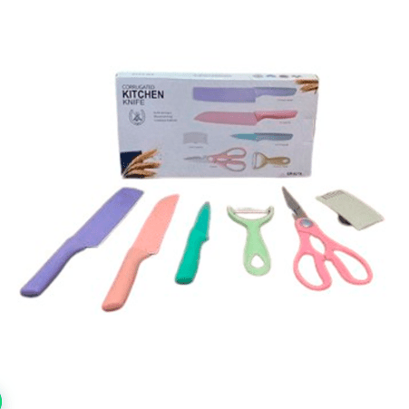 SET CUCHILLOS DE COLORES CON PELADOR Y TIJERAS